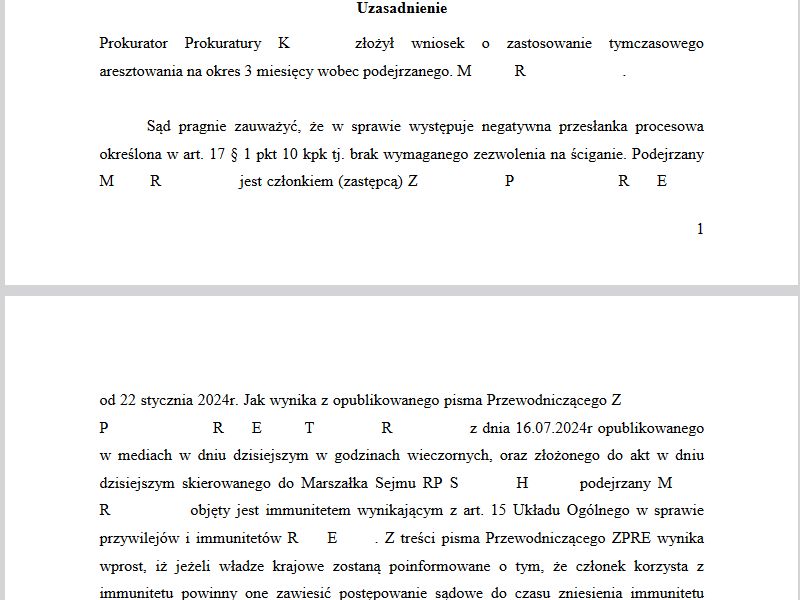 Uzasadnienie postanowienia ws. aresztu dla Marcina Romanowskiego