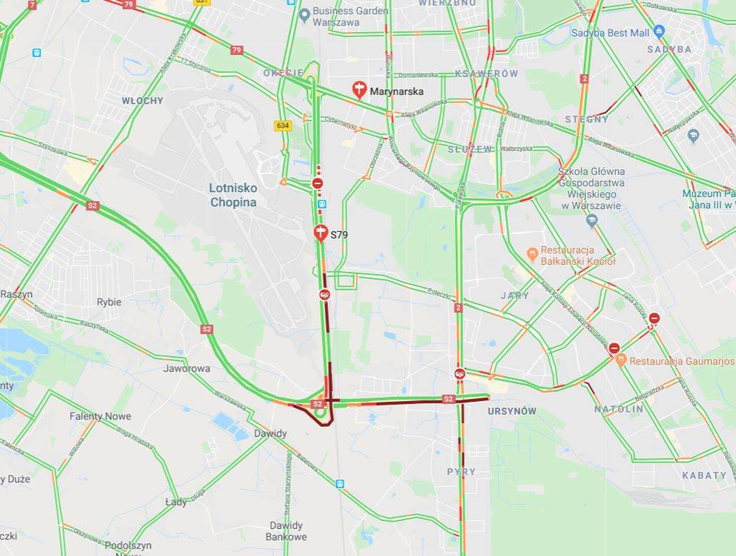 Warszawa. Karambol przy lotnisku Chopina. Ogromne korki