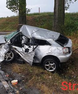 Wypadek na Dolnym Śląsku. Samochód uderzył w drzewo i dachował. Kierowca zginął na miejscu