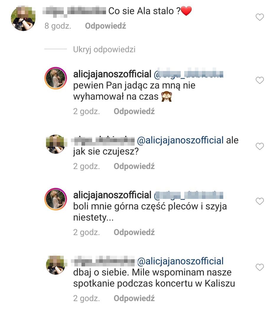 Alicja Janosz miała wypadek