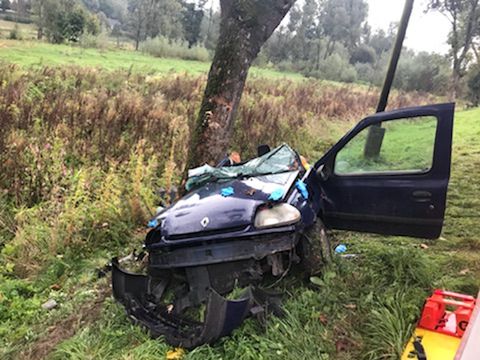 Samochód rozbity na drzewie. Śmiertelny wypadek w Falniowie pod Miechowem