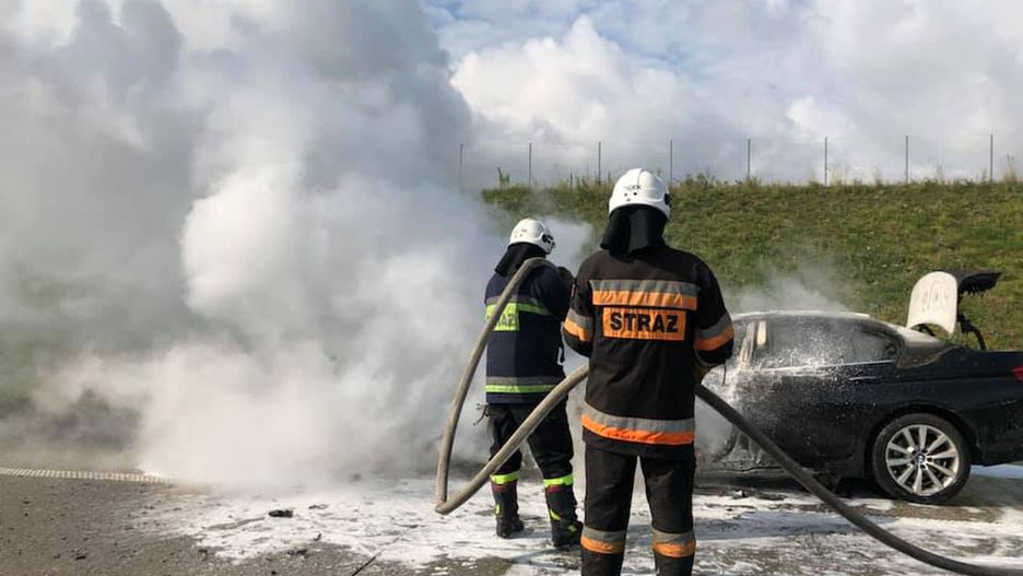 Pożar samochodu na autostradzie A1
