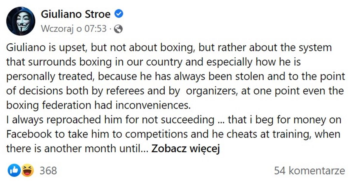 Ojciec 18-latka opublikował post, w którym zdradza, jak od kulis wygląda bokserski świat