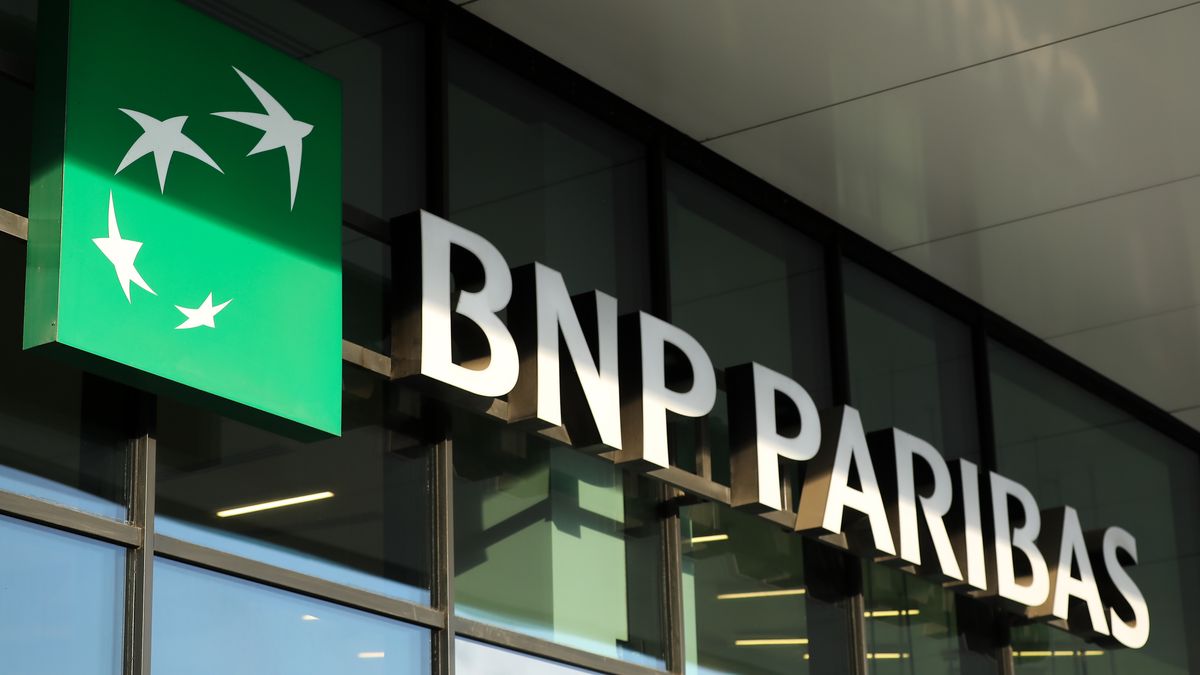 The BNP Paribas logo is seen on a street in Warsaw, Poland, on August 25, 2026. (Photo by Klaudia Radecka/NurPhoto via Getty Images)