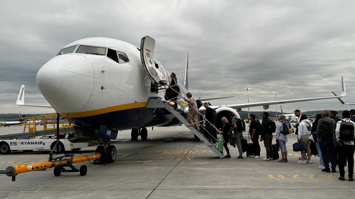 Ryanair plane is seen at Krakow Airport in Balice, Poland on July 25, 2025.. (Photo by Jakub Porzycki/NurPhoto via Getty Images)