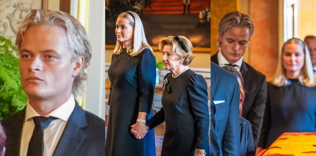 Skazany za gwałt Marius Borg Høiby towarzyszy Mette-Marit w przeniesieniu trumny króla Haralda V (ZDJĘCIA)