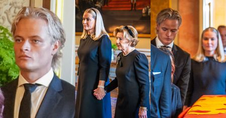 Skazany za gwałt Marius Borg Høiby towarzyszy Mette-Marit w przeniesieniu trumny króla Haralda V (ZDJĘCIA)