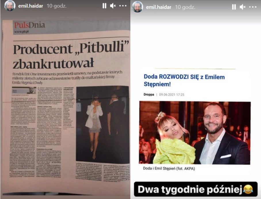 Emil Haidar "komentuje" rozwód Dody z Emilem Stępniem