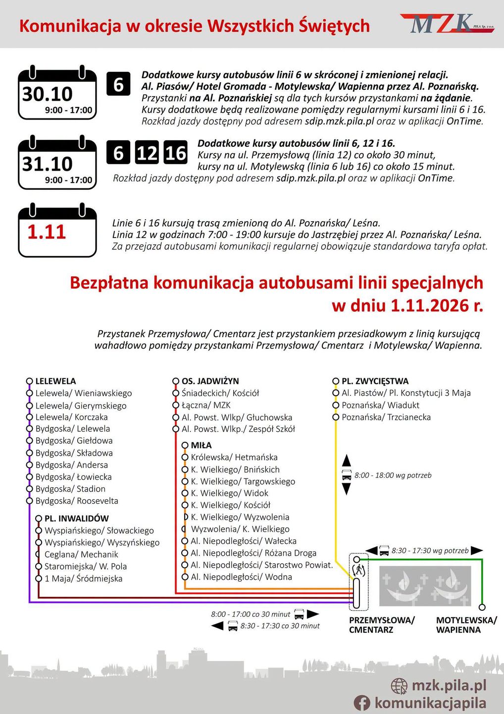 Rozkład jazdy MZK Piła na 1 Listopada 2026 r.