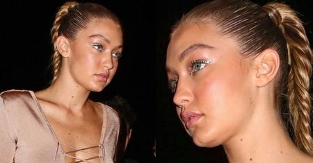 Gigi Hadid w beżowej sukience z odważnym dekoltem