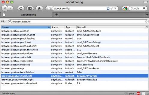 Włącz obsługę dodatkowych gestów w Firefoksie 3.5 2