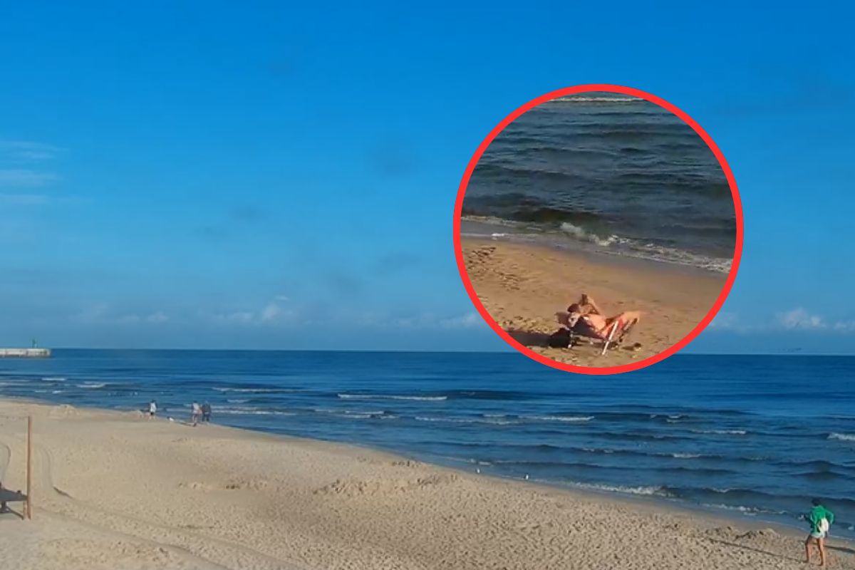 Była godz. 7:30. Ujęcie z plaży w Mrzeżynie. Spójrzcie na plażowicza