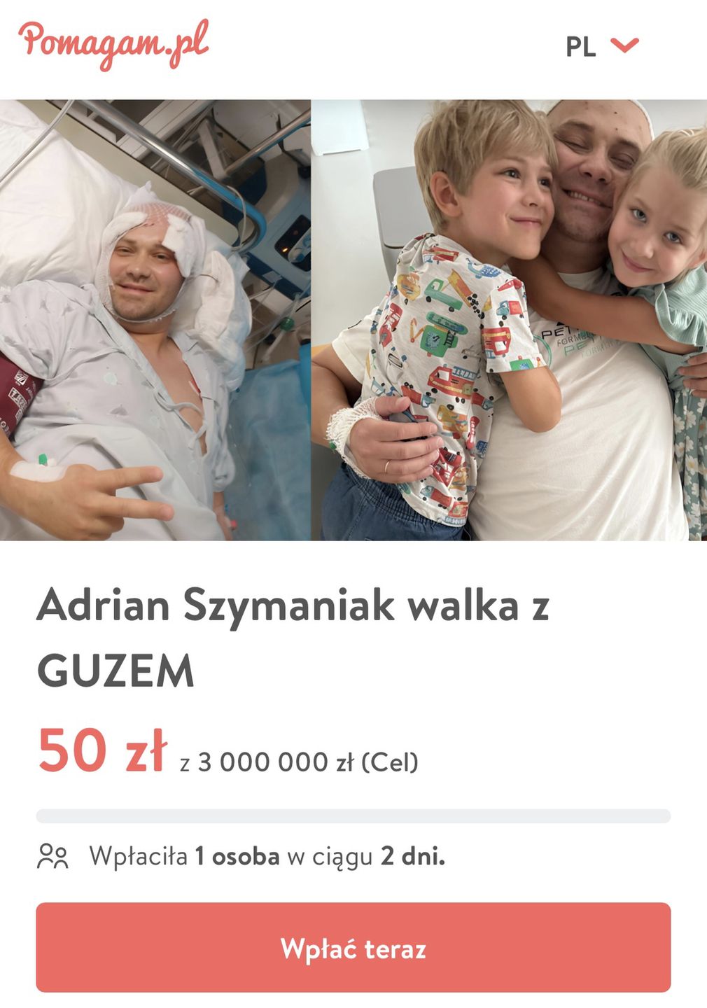 Zbiórka na leczenie Adriana Szymaniaka
