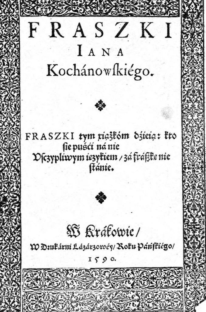 Strona tytułowa drugiego, ocenzurowanego wydania Fraszek Jana Kochanowskiego 