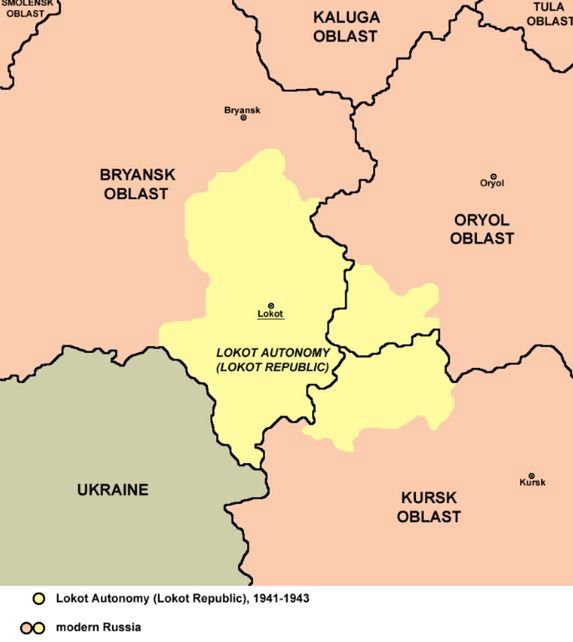 Obszar Republiki Łokockiej nałożony na mapę administracyjną współczesnej Rosji