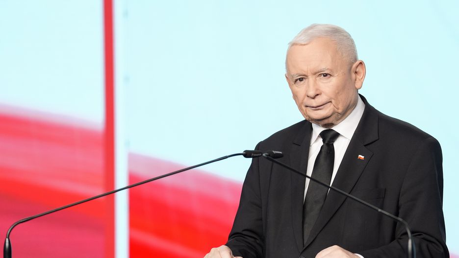 Jaroslaw Kaczynski the leader of the right-wing Law and Justice (PiS) party is speaking during the press conference in Warsaw, Poland on December 09, 2024. (Photo by Foto Olimpik/NurPhoto via Getty Images)