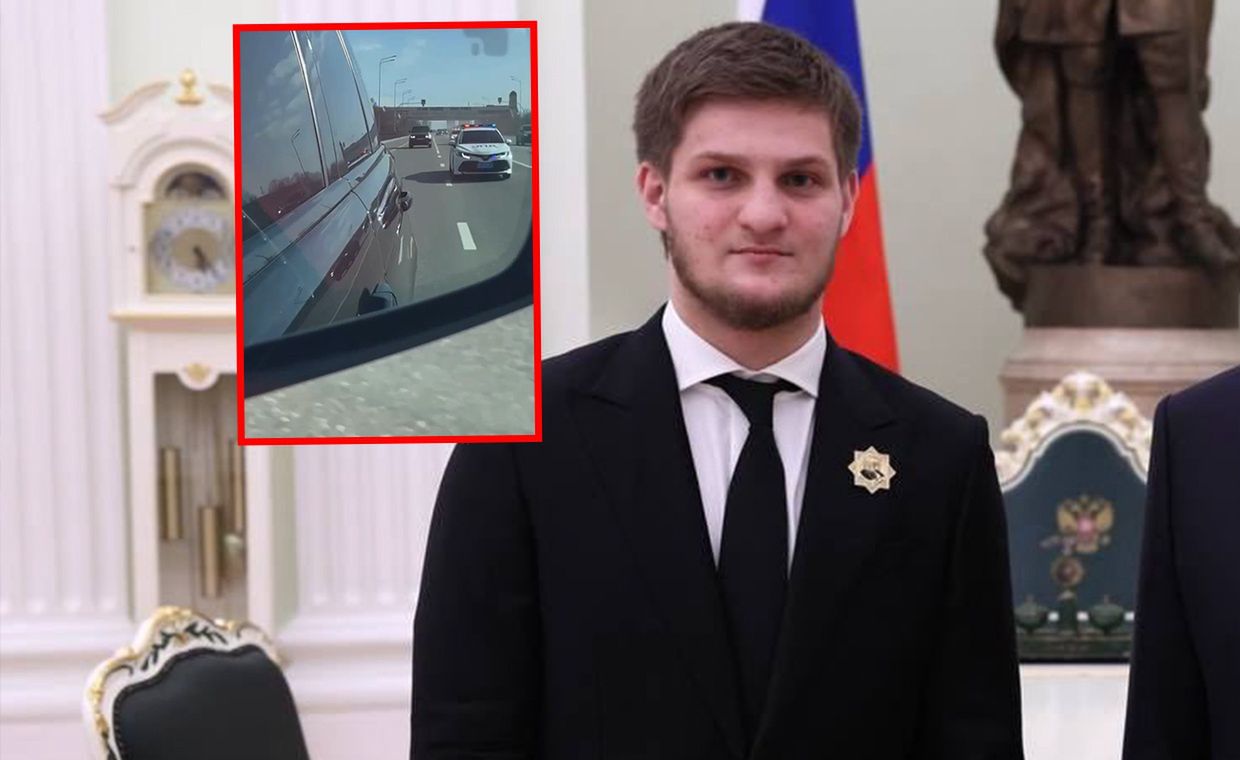 Achmat Kadyrow, syn przywódcy Czeczenii. Na mniejszym fot. "tajny" przejazd gości z jego ślubu