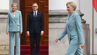Agata Duda dotarła na obchody Święta Służby Ochrony Państwa w turkusowym garniturze. Stylowo?