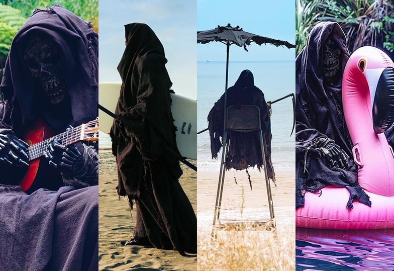 The Swim Reaper - "plażowa kostucha" przestrzega przed śmiercią w wodzie