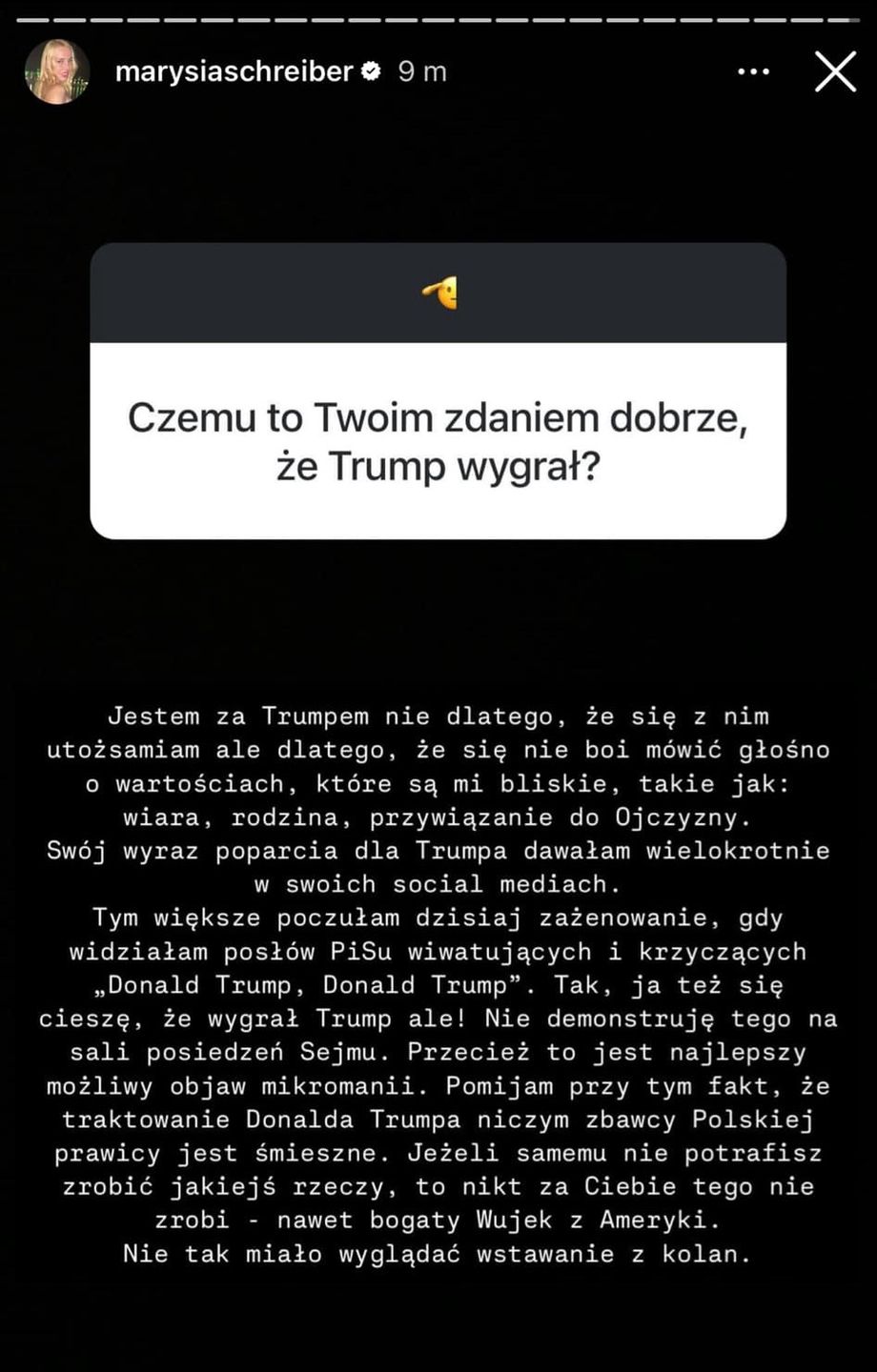 Marianna Schreiber cieszy się z wygranej Donalda Trumpa