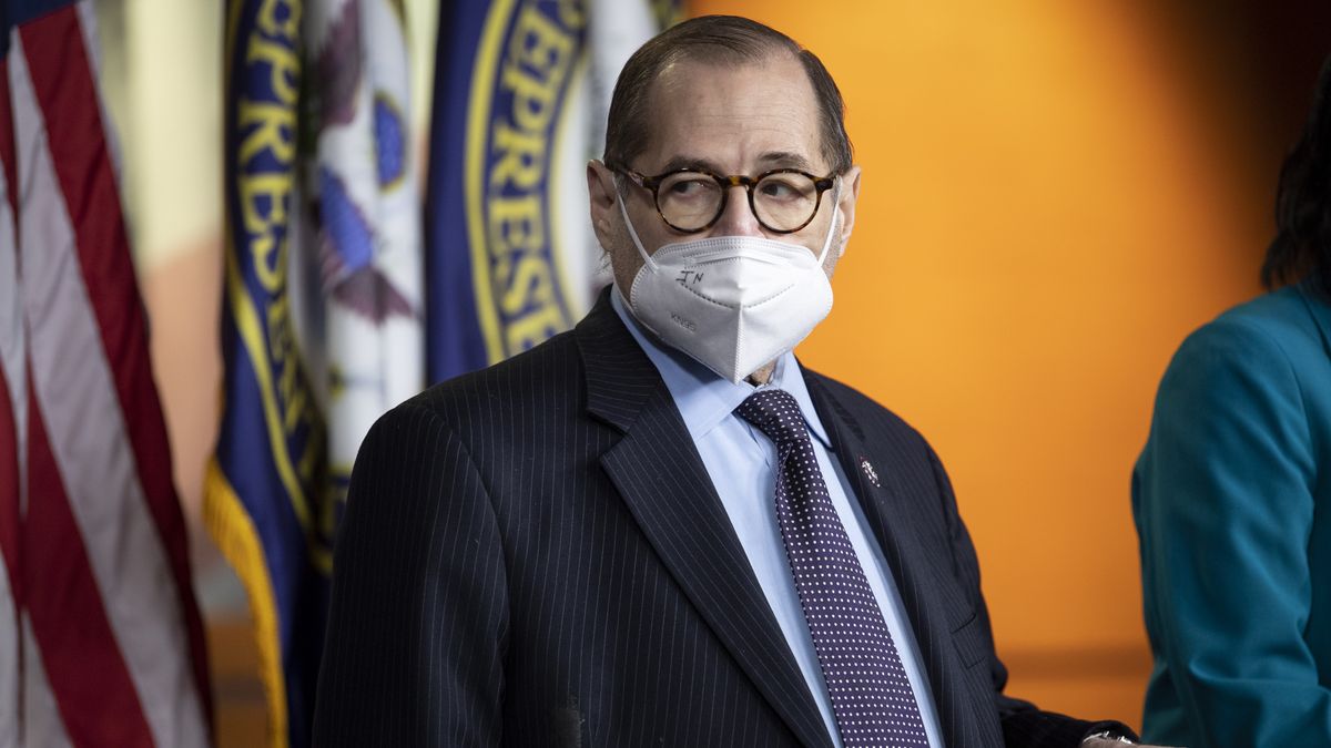 UNITED STATES - April 21: Rep. Jerrold Nadler, D-N.Y., attends a news conference on the No Ban Act and the Access to Counsel Act in Washington on Wednesday, April 21, 2021. (Photo by Caroline Brehman/CQ-Roll Call, Inc via Getty Images)