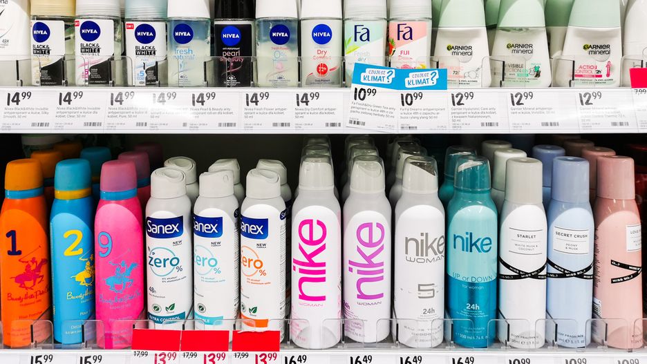 Deodorants are seen in a drugstore in Krakow, Poland on January 26, 2023. (Photo by Beata Zawrzel/NurPhoto via Getty Images)