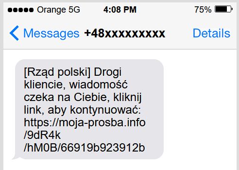 Fałszywa wiadomość SMS