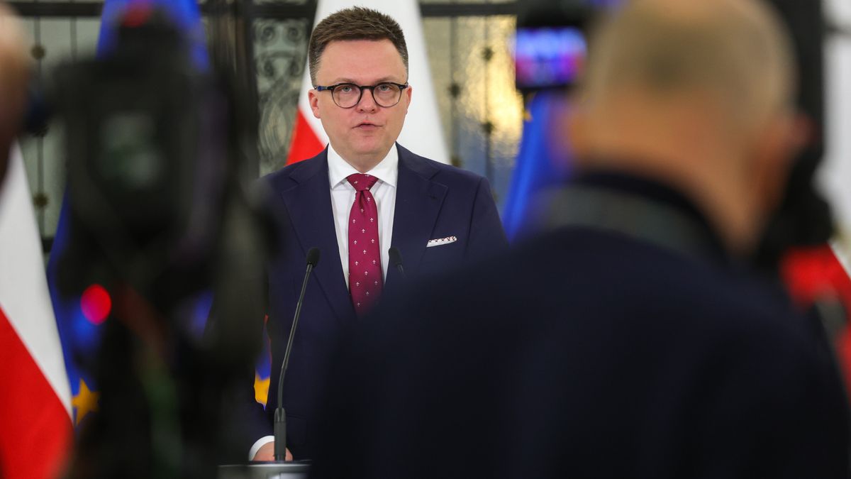 Warszawa, 04.03.2024. Marszałek Sejmu RP Szymon Hołownia podczas konferencji prasowej w Sejmie w Warszawie, 4 bm. (amb) PAP/Rafał Guz