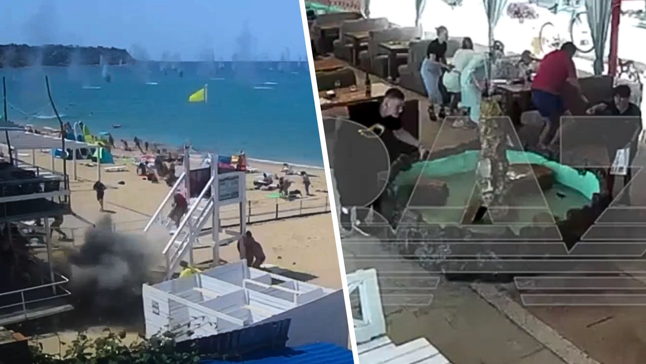 Videos show chaos as debris rains down on Crimean beach