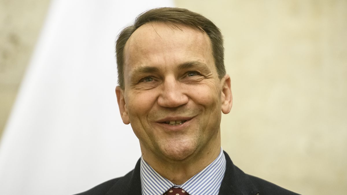 Polish Foreign Minister Radoslaw Sikorski is speaking during a briefing at the Polish Embassy in Kyiv, Ukraine, on December 22, 2023. (Photo by Maxym Marusenko/NurPhoto via Getty Images)