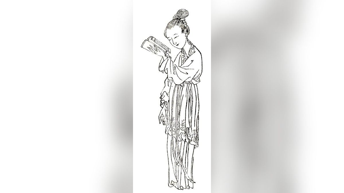 Ban Zhao w ilustracji opublikowanej w 1743 r. Późniejsza wizja, nie portret z epoki.