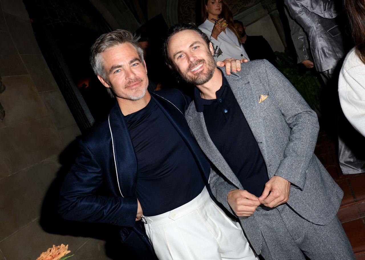 Chris Pine, Casey Affleck at the Brunello Cucinelli Dinner at Chateau Marmont on December 5, 2024 in Los Angeles, California. (Photo by River Callaway/WWD via Getty Images)