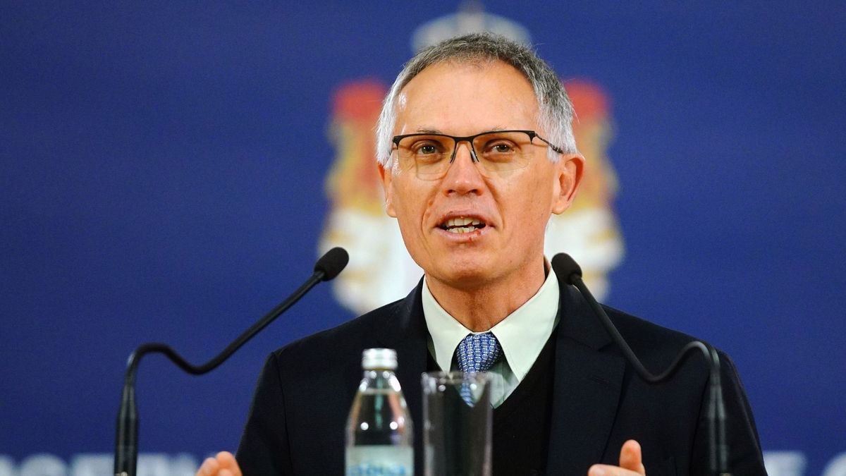 Carlos Tavares, chief executive officer of Stellantis NV, during a news conference with Serbia's President Aleksandar Vucic, not pictured, at the Presidential Palace in Belgrade, Serbia, on Thursday, April 28, 2022. Stellantis will invest EU 190 million ($200 million) to enable the production of a new electric vehicle in the country in the next two to three years, Vucic said. Photographer: Oliver Bucic/Bloomberg via Getty Images