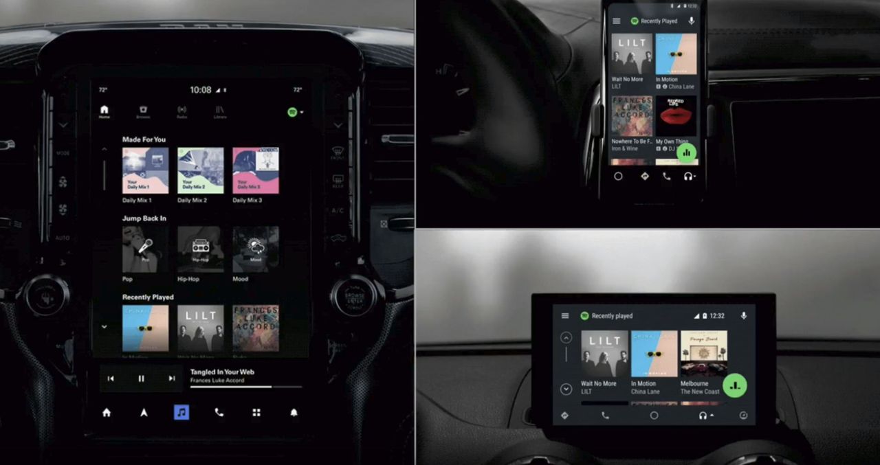 Android Auto na różnych ekranach, źródło: techcrunch.com