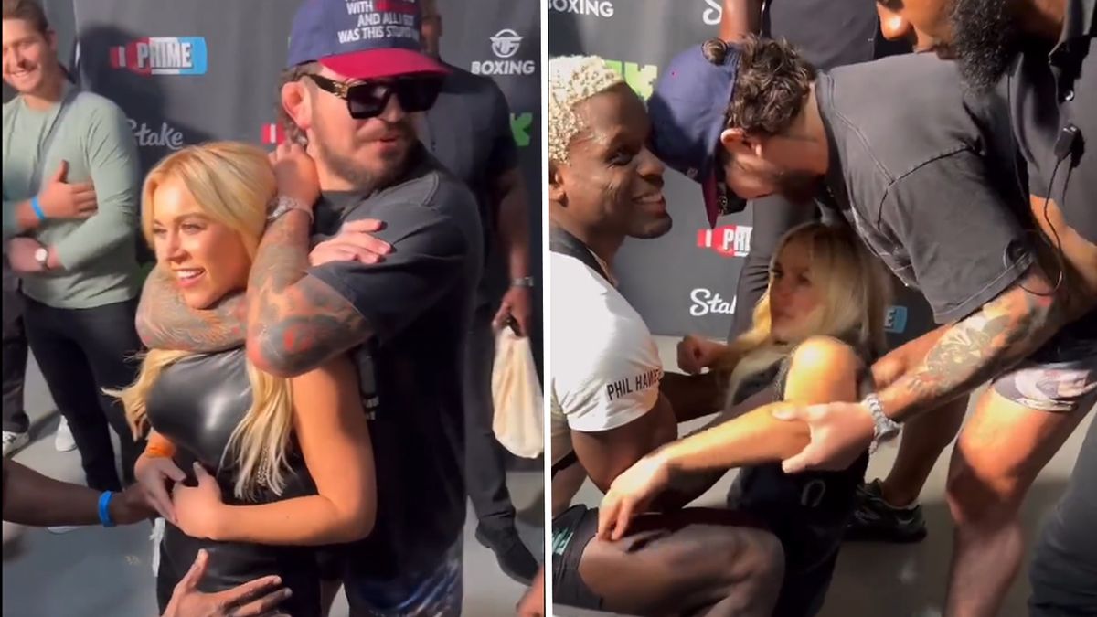 Zawodnik Dillon Danis stosujący duszenie na celebrytce Elle Broke. 