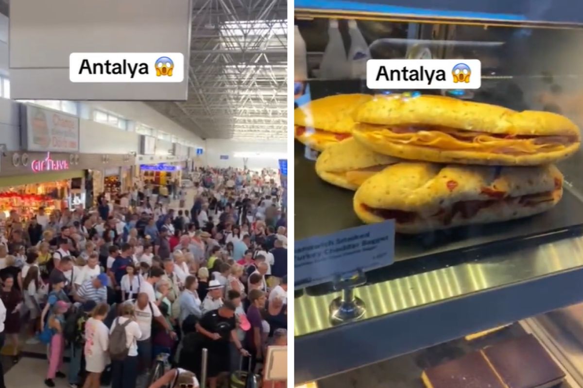 A Turkish airport besieged by tourists. They showed the prices.