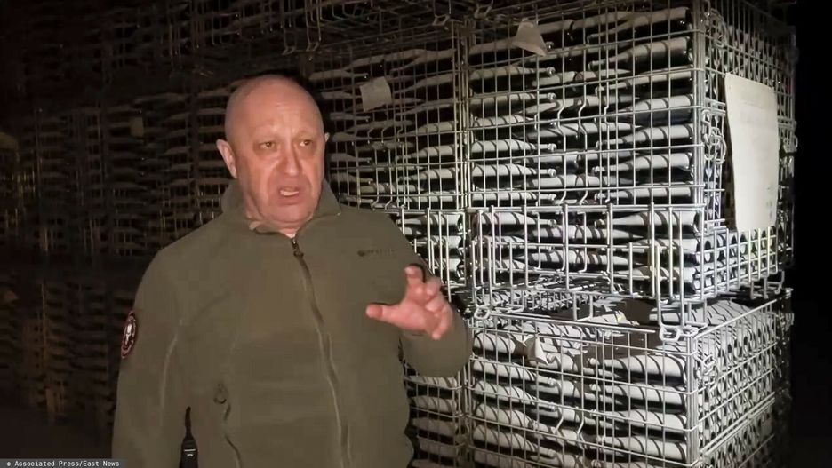 Temporary
In this grab taken from video released by Prigozhin Press Service on Monday, May 29, 2023, Yevgeny Prigozhin's Wagner Group military company speaks to camera at a champagne warehouse in Bakhmut, Ukraine. Wagner head Yevgeny Prigozhin posted a video Monday showing him walking through a champagne warehouse and claiming that he is handing over the Bakhmut factory of sparkling wines to the Russian military. (Prigozhin Press Service via AP)