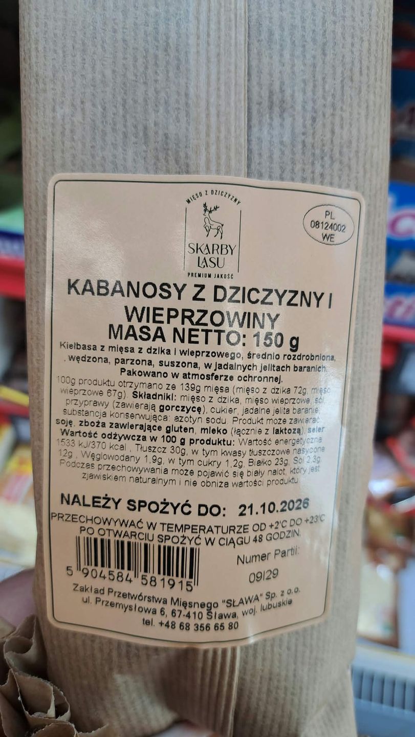 SEkład kabanosów z dziczyzną