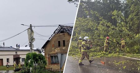 Uszkodzone budynki w Balcarzowicach. Skutki nawałnicy