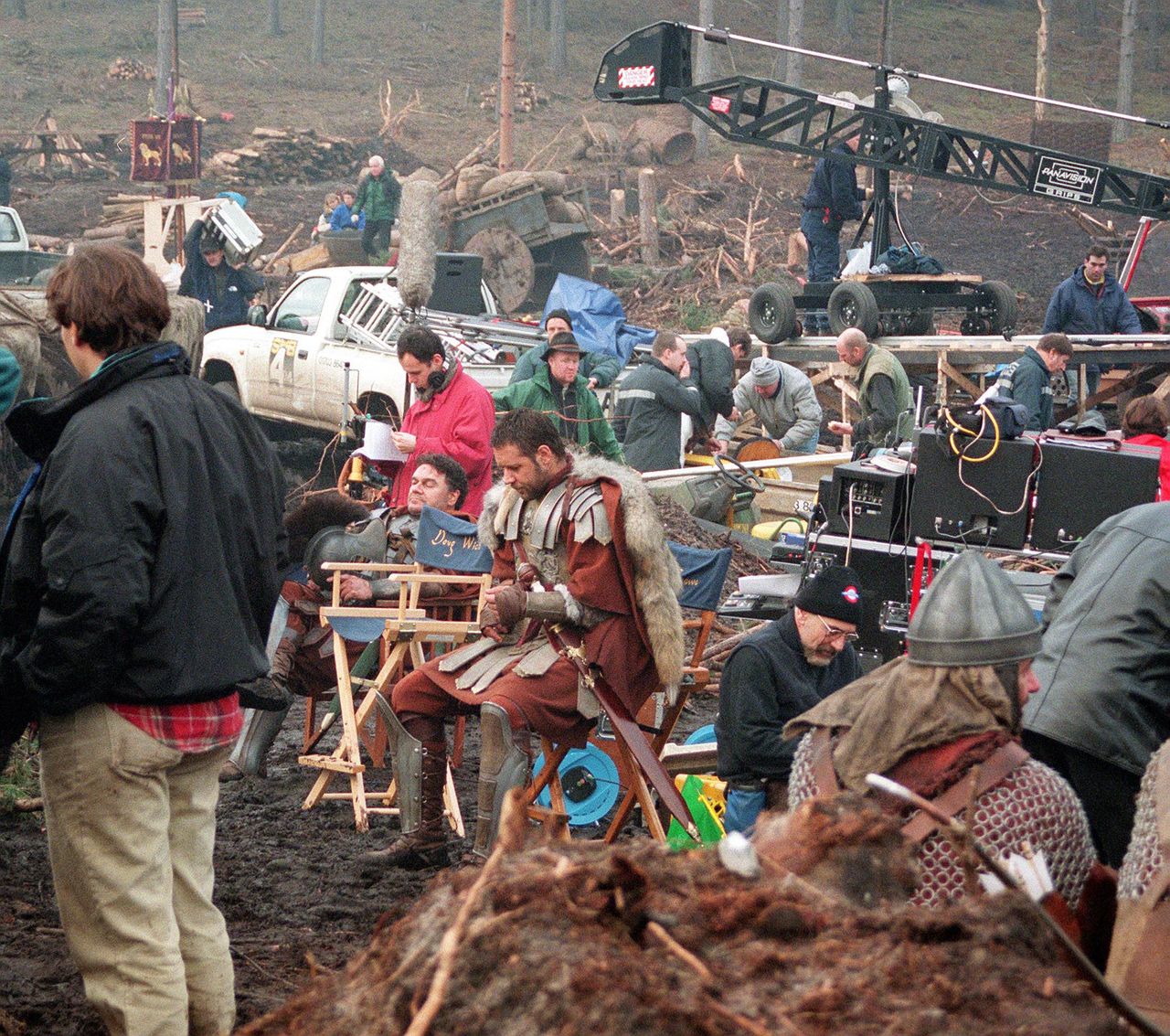 Russell Crowe on the set of "Gladiator"