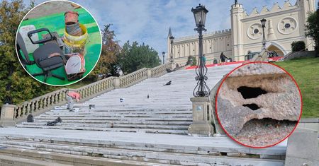 Pomalowali schody, ignorując zalecenia konserwatora. Farba wżarła się w płyty, czego efekty widać
