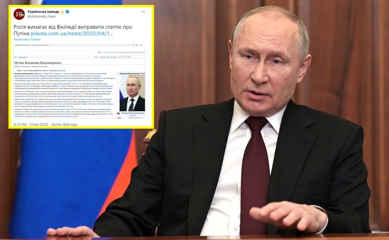 Roskomnadzor żąda od Wikipedii zmian w artykule o Putinie. "Nieścisłe informacje"