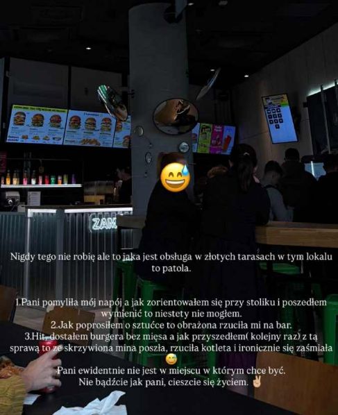 Luka oburzony obsługą w fast foodzie