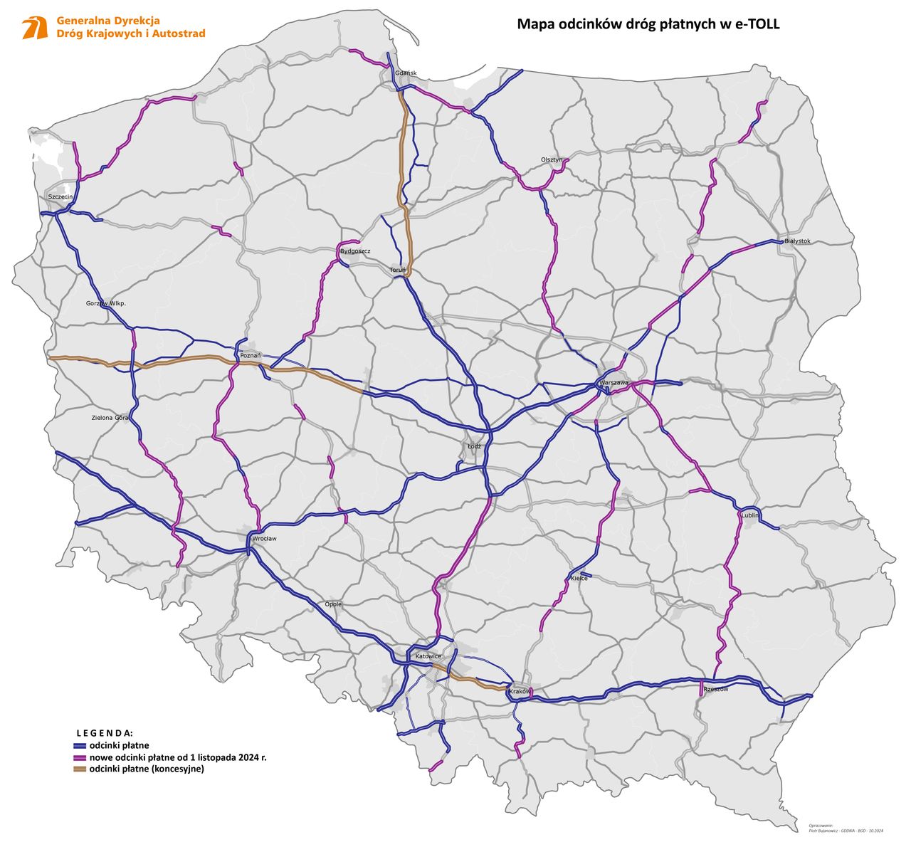 Mapa płatnych odcinków dróg krajowych od 1 listopada