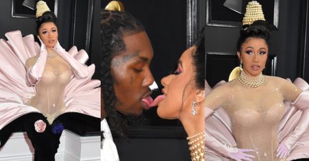 Przebrana za Afrodytę Cardi B oblizuje niewiernego męża na czerwonym dywanie