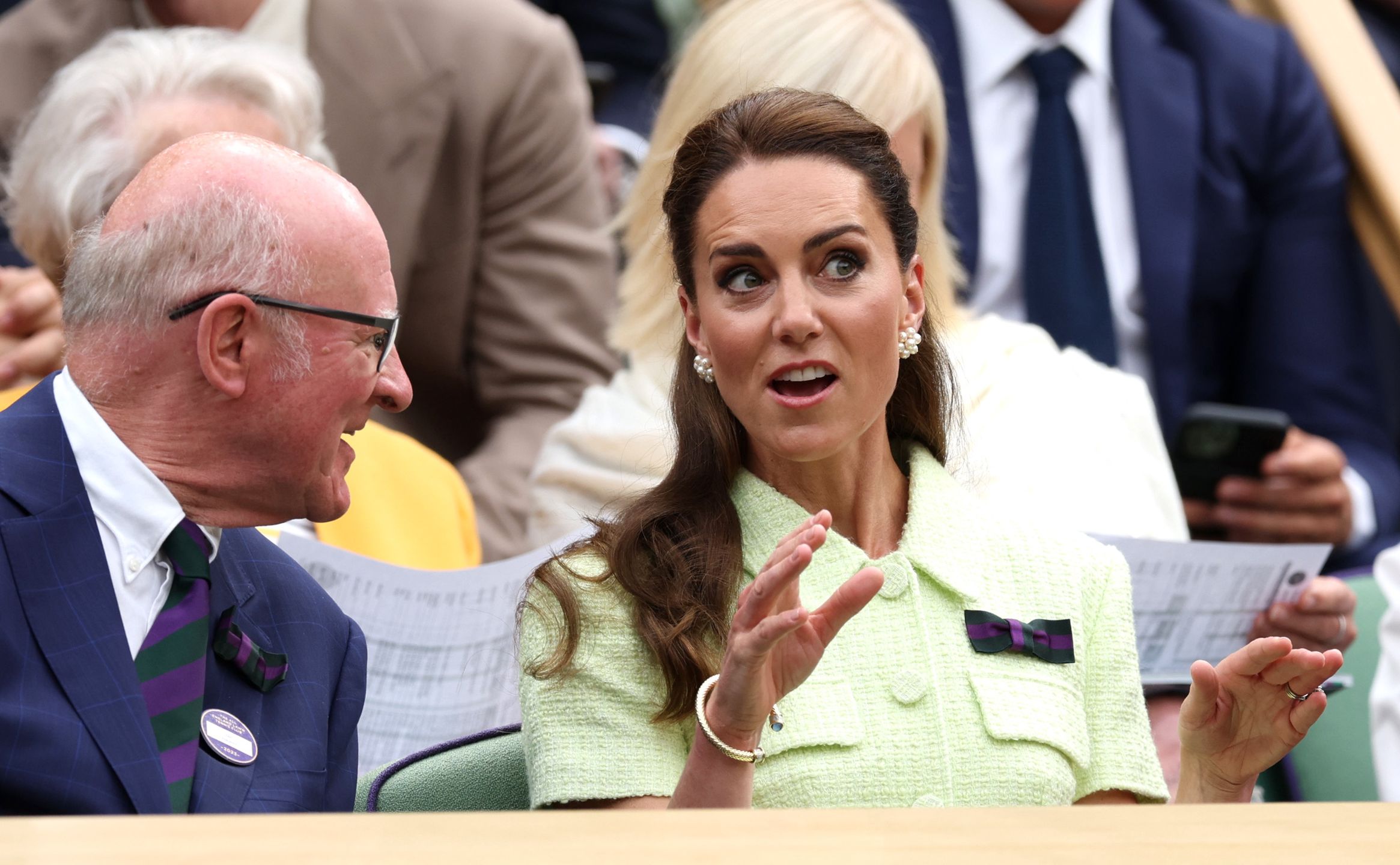 Day Thirteen: The Championships - Wimbledon 2023LONDON, ENGLAND - JULY 15: Chairman of AELTC Ian Hewitt and Catherine, Princess of Wales are seen in the Royal Box ahead of the Women's Singles Final between Marketa Vondrousova of Czech Republic and Ons Jabeur of Tunisia on day thirteen of The Championships Wimbledon 2023 at All England Lawn Tennis and Croquet Club on July 15, 2023 in London, England. (Photo by Clive Brunskill/Getty Images)Clive Brunskillcentre court, bestof, topix