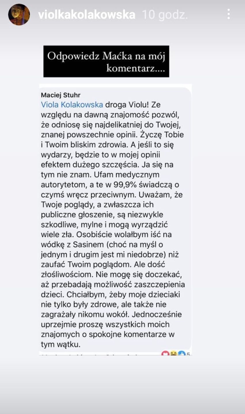 Maciej Stuhr odpowiada Violi Kołakowskiej