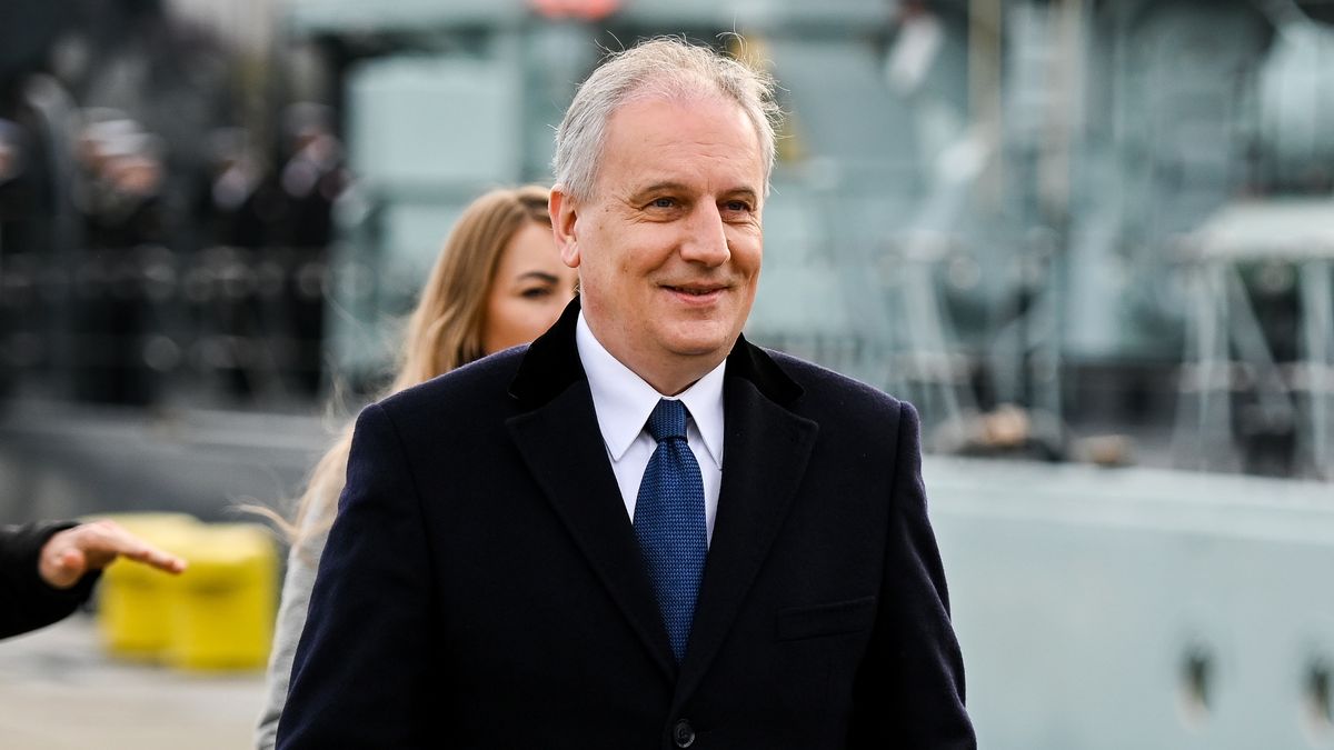 GDYNIA, POLAND - 2019/11/28: Dariusz Drelich attends the 101st anniversary of the creation of the Polish Navy.During the ceremony for the first time war flag of an ORP Slazak ship was raised. ORP Slazak is a Polish patrol corvette class ship. The unit is a part of the Battle Ship Squadron of the 3rd Ship Flotilla. The ship's purpose is to combat surface and aerial targets and asymmetrical threats, as well as patrol and protect approach routes and sea communication lines, escort and protect commercial units. The unit is also adapted to control sea routes as part of multinational forces, combat piracy and maritime terrorism, cooperate with Special Forces in securing their operations, and participate in humanitarian and ecological actions. (Photo by Mateusz Slodkowski/SOPA Images/LightRocket via Getty Images)