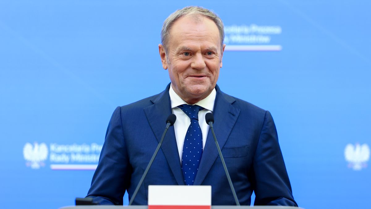 Polish Prime Minister Donald Tusk during press conference in Warsaw, Poland on October 7, 2025 (Photo by Foto Olimpik/NurPhoto via Getty Images)