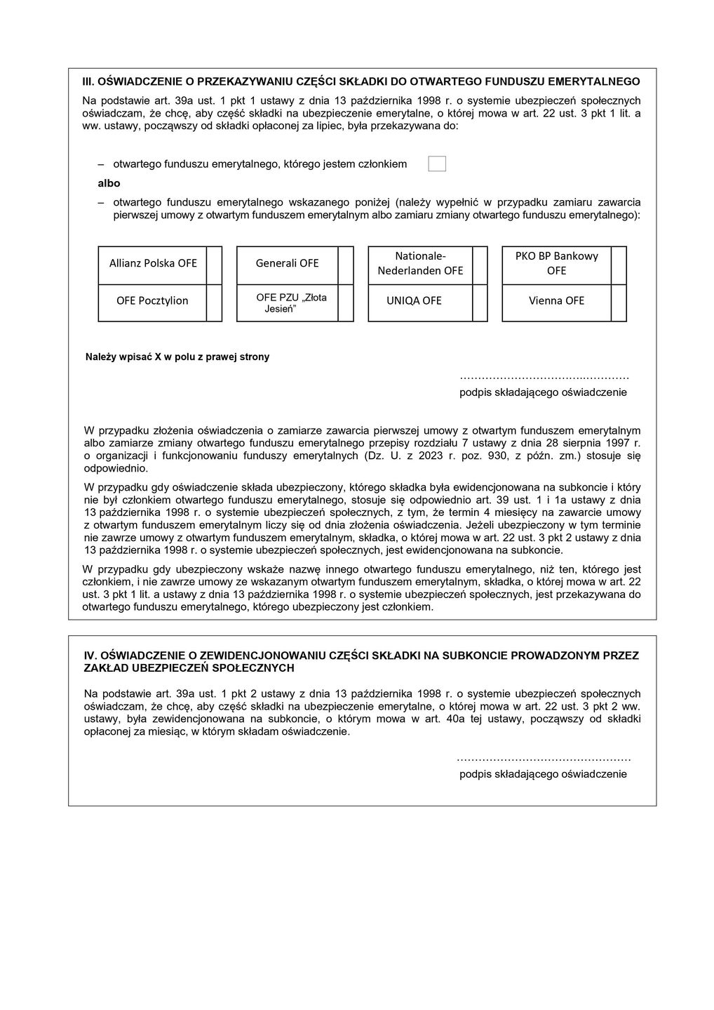 Formularz oświadczenia 